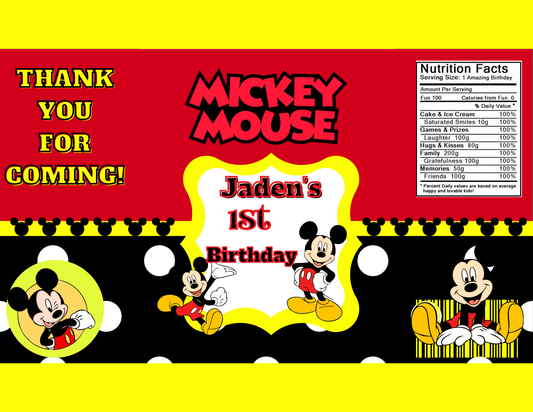 Mickey Mouse Birthday Party Favor editable digital Canva template