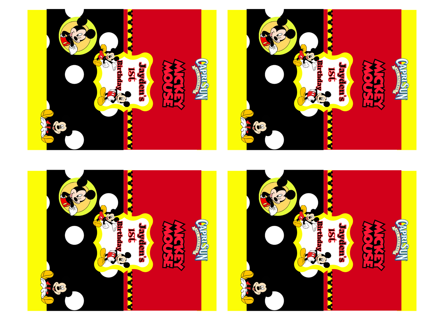 Mickey Mouse Birthday Party Favor editable digital Canva template