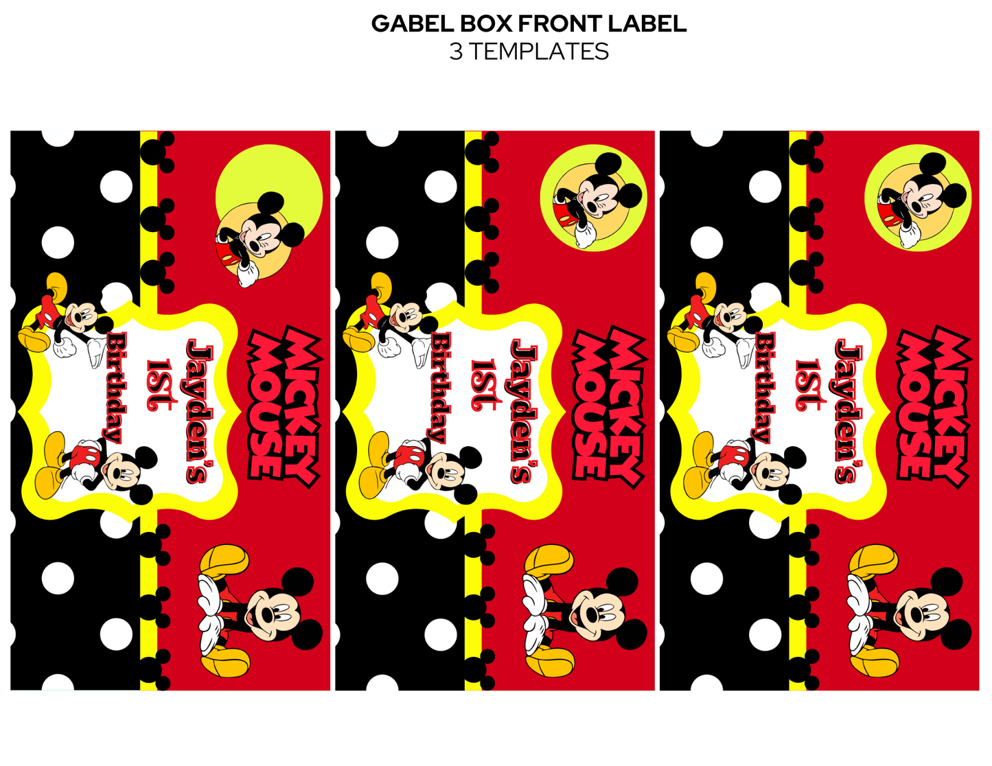 Mickey Mouse Birthday Party Favor editable digital Canva template